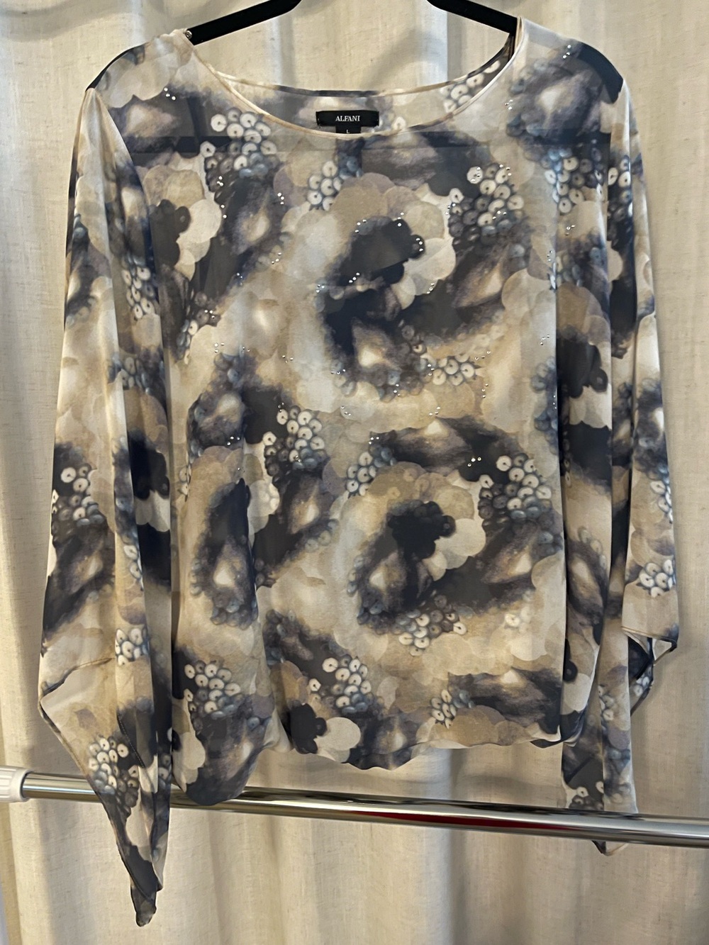 Alfani Floral Watercolor Top in Gray and Cream